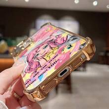 Funda para Teléfono - Chica de Dibujos Animados con Pelo Largo y un Teléfono con Funda de Poni Rosa Compatible con para 17, 16, 16E, 15, 14, 13, 12, 11 Pro, X, XR, XSMAX, 8, Plus.Marco Electrochapado, a Prueba de Caídas, Cubierta Trasera Suave Transparente - Colores mezclados - Ver 4