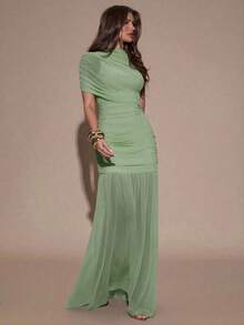 X GALILEA   Vestido ajustado con pliegues elegantes, adecuado para cóctel, cita romántica, capas de otoño/invierno, fiesta, reunión formal, Halloween, Navidad - verde menta - Ver 4