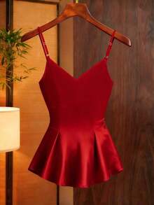 Camiseta de mujer elegante y de moda con cuello en V profundo - Rojo - Ver 2