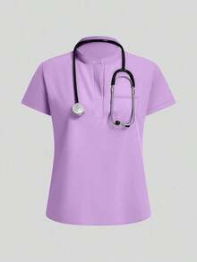 Conjunto de uniforme azul marino para mujer, hecho de tela de alta calidad y transpirable, adecuado para deportes, enfermería y trabajo, con bolsillos, perneras acampanadas, conjunto de uniforme de moda, adecuado para clínicas dentales, conjunto de unifor - Morado - Ver 4