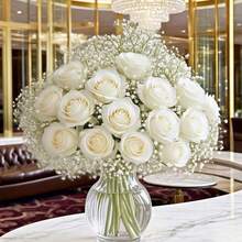 1/15/30pcs Buquê de Rosas Brancas e Gipsófila, Decoração Rústica para Casa, Arranjo Central de Flores Artificiais de Seda. Perfeito para Buquê de Casamento, Casa, Quarto, Sala de Estar, Mesa de Jantar, Prateleira de Parede, Varanda e Decoração de Jardim, Bem como Arranjos Florais DIY. Presente Ideal para o Dia da Mãe, Dia dos Namorados, Aniversário, Casamento, Natal e Festa. - Branco - Ver 1