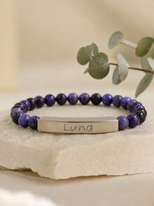 1pc Customized Women's Natural Stone Name Bracelet, Personalized Fashion Natural Stone Beaded Bracelet, Girlfriend Gift, Customized Mother's Day Bracelet, Laser Engraved Text Bracelet, Custom Name Bracelet, Engraved Anniversary Date Bracelet, Colorful Elastic Natural Stone Bracelet, Women's Bracelet, Customized Mom Bracelet, Christmas Customized Bracelet Gift For Her, Personalized Beaded Name Bracelet - Natural Stone Bracelet - View 9