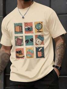 100% Pure Cotton, Breathable And Gentle On The Skin. Classic Crew Neck Design, Slim Fit, And Flattering For All Body Types. Fashionable Print With A Minimalist Style And High-Quality Finish. Unisex Design Perfect For Matching Outfits, Ideal For Everyday Wear, Dates, Leisure, And Streetwear – Versatile And Timeless. - 米色 - 查看 1