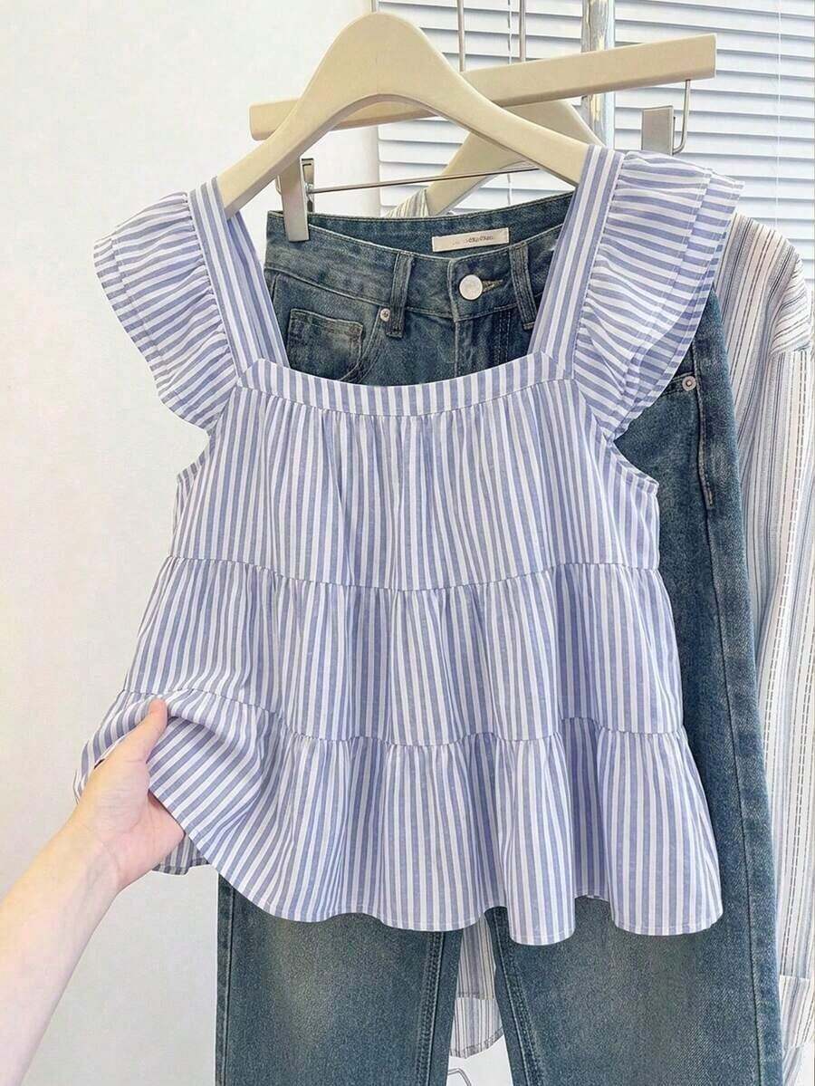 Blusa informal de mujer con volantes en el borde de unicolor - Multicolor - Ver 1