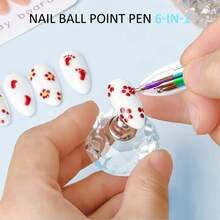 6-In-1 Professional Rotating Nail Manicure Pen, Pressure-Activated Smart Design Equipped With 6 Multi-Style Drill Bits & Gem Inlay Heads, Multi-Purpose Nail Art Tool For Fine Painting, Gradient Transition, Striping Line Design, Dotting Ornament, Lightweight Pedicure Supplies For Nail Artists, Salon Professionals And Amateur Beginners - Clear - View 8