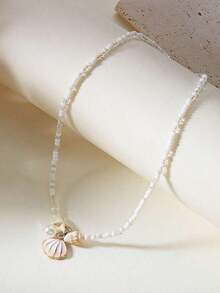 1 Piece Necklace With Pink Shell Beads, Starfish And Seashell - White - View 2