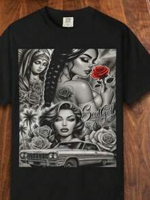 Soulful Chola T-Shirt - Vintage Lowrider Graphic Tee camisetas para hombre playeras de hombre ropa hombre conjunto de hombre playera de hombre cosas de hombre vestido casuales para mujer conjuntos de mujer blusas elegantes camisetas para mujer vestido de mujer - Negro - Ver 6