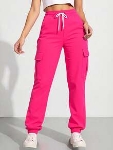 Women Jogger Pants Pantalones Mujer Relax Fit Elastic Cuff Streetwear Trousers - Rosa Fucsia - Ver 2