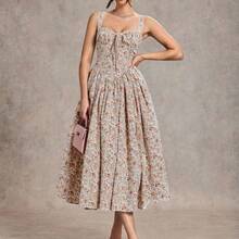 Elegante vestido sin mangas con estampado floral para mujer, adecuado para citas, vacaciones, fiestas de té, discotecas y reuniones, día de San Valentín, trajes de San Valentín para mujeres - Rojo - Ver 7