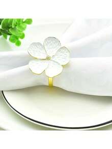 1 pieza Anillo de servilleta con flor blanca, anillo de servilleta con flor blanca pintada, adecuado para decoración de mesa de boda y hotel, soporte de servilleta de imitación de flor de ciruelo de metal - Múltiples estilos - Ver 9