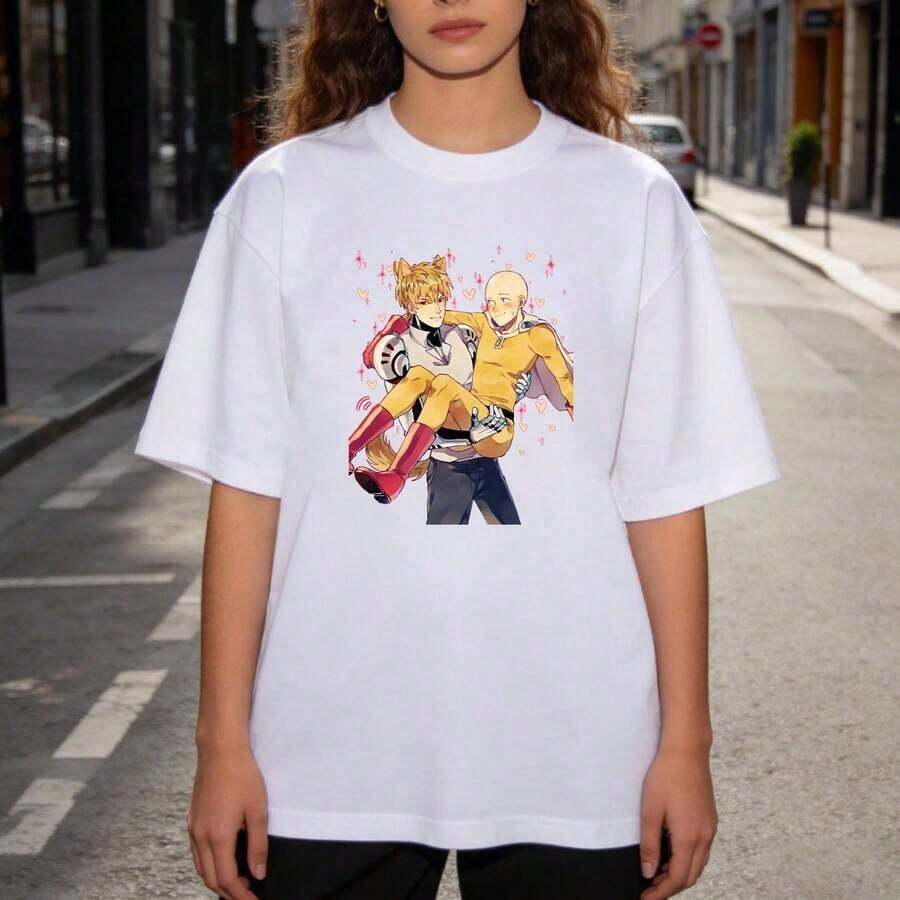 Camiseta con Estampado One Punch para Mujer de Under The Radar, Camiseta Deportiva Casual de Manga Corta con Cuello Redondo - Camiseta Unisex de Algodón Suave y Transpirable para Mujer, Camiseta Casual de Verano con Cuello Redondo, Corte Clásico, Estilo Vintage Urbano Unisex, Camiseta de Manga Corta con Cuello Redondo de Algodón Lavable a Máquina para Ropa Casual de Calle, Ropa Casual de Verano para Exteriores, Regalo Perfecto para Hombres y Mujeres - Camiseta Vintage de Estilo Urbano Unisex de Algodón Suelto con Manga Corta y Cuello Redondo - Blanco - Ver 1