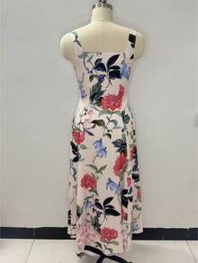 Vestido largo de tirantes estilo francés retro verano 2026, estampado y favorecedor para mujer europea y americana. - Rojo - Ver 7