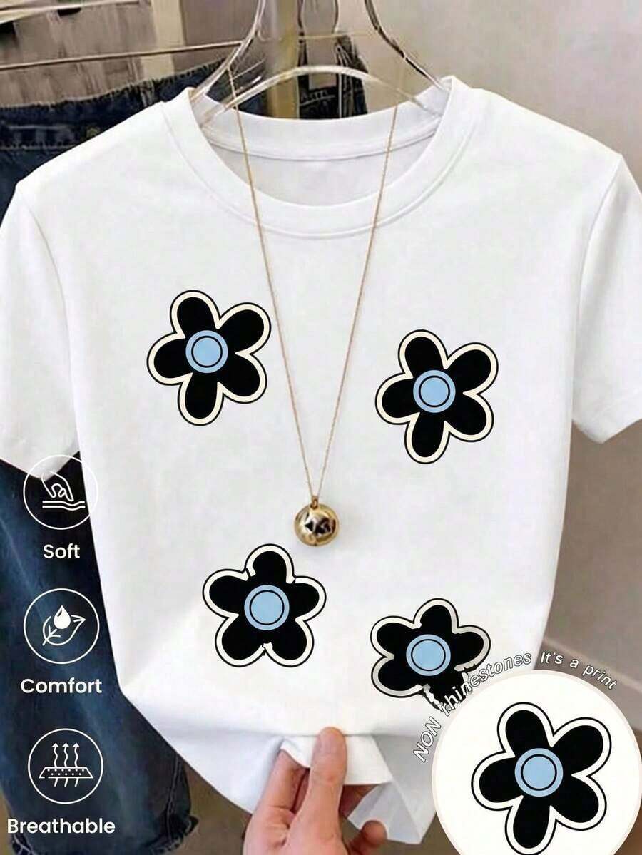Nueva camiseta de manga corta con cuello redondo para mujeres, diseño estival, con un sencillo y moderno estampado de letras, transpirable y absorbe la sudoración.Envío exprés desde almacén local, modelo para parejas, ropa de pareja - Blanco - Ver 1