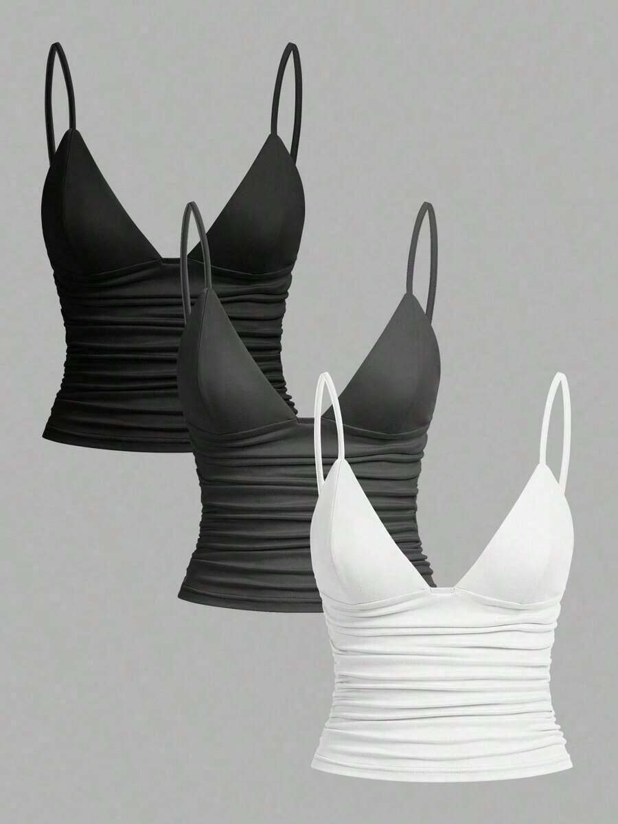 Set de 3 camisetas de mujer con lunares blancos y negros y encaje - Multicolor 4 - Ver 1