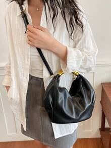 Fashionable Minimalist Pleated Cloud Handbag, Versatile Shoulder/Underarm Bag - Black - View 3