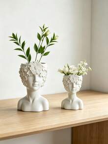 1 pièce Vase à tête blanche, pots de fleurs sculpture minimaliste moderne, jardinière buste unique pour la décoration de la maison et du bureau, centre de pièce esthétique - Visage de pétale - Voir 7
