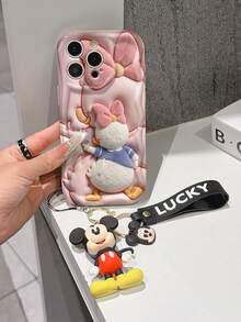 Disney Mickey Mouse Clubhouse Phone Case : 3D Fluffy Pattern Border Protector Phone Soft Phone Case With A Free Cute Mickey Bracelet Chain Lanyard, Mickey, Minnie, Goofy, Donald Duck, Daisy Duck, Pluto, For Apple 17 Promax 17 Pro 16 15 14 13 12 11 Pro Max XS Max X XR Soft Cover Summer Phone Case - trắng - Xem 3