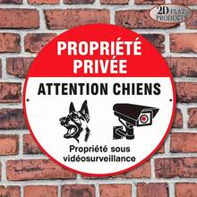 2D Plat - Panneau rond de 8 x 8 pouces, Décoration vintage française "Propriété privée" et "Attention : Chien", convient pour la maison, le bureau, le jardin, les magasins, les bars et les cafés (position des trous aléatoire) - A - Voir 6