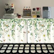 1件垂坠植物和鸟类印花涤纶绒面桌裙，非常适合装饰厨房橱柜、洗衣柜、储物柜，也可作为窗帘使用。 - 彩色 - 查看 4