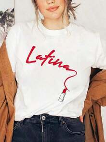 Blusas Bonito Camiseta Gráfica de Mujer con Estampado de Labios Rojos Latinos, País, Nacionalidad 100% Cotton Blusas Para Mujer Casual - Blanco - Ver 7