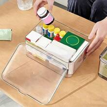 1pc Large Capacity Flip-Top Makeup Storage Box, Transparent Desktop Organizer, Flip-Cover Dust-Proof Storage Container. Mini Home Medicine Cabinet, Multi-Purpose Makeup, Face Mask, Stationery And Miscellaneous Items Storage Container, Suitable For Jewelry, Cosmetics, Medicines And Stationery | Multi-Functional Transparent Container - Clear - View 2