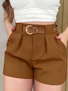 Short de mujer de unicolor versátil y casual - Marrón 2 - Ver 6