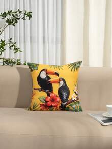2/4pcs Vivid 3D Tropical Bird Print Pillow Covers, Colorful Parrot & Toucan With Mango Flower Pattern Decorative Cushion Covers, Boho Summer Jungle Theme Indoor Outdoor Patio Home Decor Pillow Shams, Pillow Insert Not Included - Multicolor - View 6