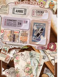 Vintage Material Book, Cabinet Series Handmade Paper Set Includes 5 Die-Cut Stickers And 10 Decorative Scrapbook Papers, Suitable For Crafting, Junk Journals, Scrapbook Decoration - Retro - View 12