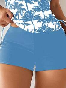 Bikini Estilo Chaleco Estampado Con Palmeras Para Mujer, Para Carnaval - Celeste - Ver 3