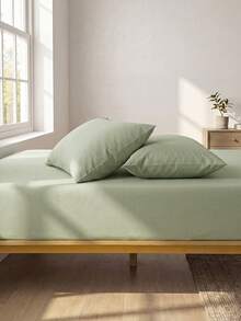 2/3 件纯色绿色床笠套装（1 件床笠+2 个枕套）、床垫保护套、床垫罩、床单套装、柔软透气、适用于所有尺寸的床 - 单人床、双人床、特大号床、大号床单，深口袋，最大 11.8 英寸 家纺 - 薄荷綠 - 查看 4