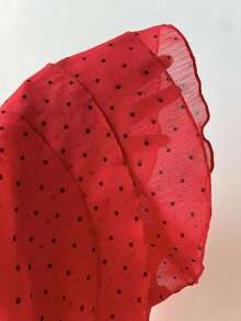Blusa de cuello halter con volantes y estampado de lunares para mujer - Rojo - Ver 5
