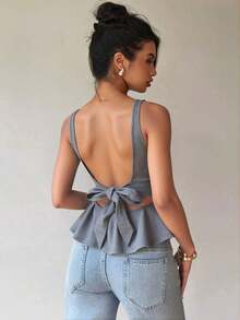 Blusa de línea A sin espalda con diseño de mariposa, nueva para el verano para mujeres - Blanco - Ver 6