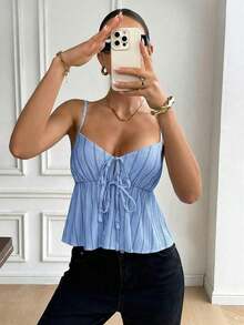 Camiseta de tirantes casual con estampado de lunares para mujer - Celeste - Ver 7