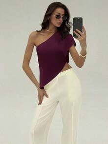 Blusa de unicolor casual y versátil para uso diario de mujer - Rojo violeta - Ver 7