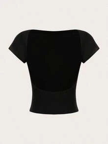 4 piezas Camisetas de mujer de cuello redondo, ajustadas, con espalda descubierta y diseño minimalista de patrones, adecuadas para el verano - Multicolor 7 - Ver 10