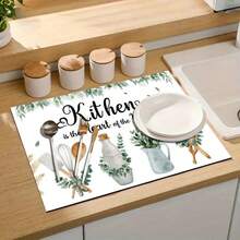 1 pieza Alfombrilla absorbente con estilo acuarela de hoja verde, adecuada para secar vajilla, máquinas de café, utensilios de cocina, mesas de comedor y cafeterías, almohadilla de drenaje multiusos, regalo para el hogar, decoración de escritorio - XYLSD-321 - Ver 9