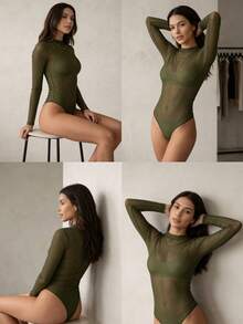 Women's Tulle Bodysuit - Green - View 1