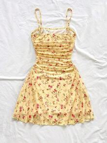 Vestido de Verano con Cuello Halter de Malla Floral Azul y Blanco para Mujer, Vestidos de Verano para Mujer, Vestidos Pastel para Mujer - Rojo cereza - Ver 2