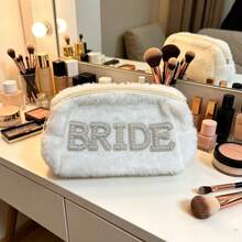 Large Bridal Makeup Bag, Zipper Closure Bridesmaid Gift Set, Suitable For Wedding, Bride, Party Supplies, Bachelorette Party, Bride-To-Be, Wedding Decor, Ideal Bridesmaid Gift, Suitable For Wedding Party, Anniversary - Bag - View 4