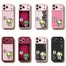 Y2k Kawaii Emo Zombie Phone Case |   Pink Black Polka Dot Skull Pattern Protective Cover, Soft Durable TPU Cover With Lens Protection. Compatible With 11-17 Pro Max &  , Cute Stylish Aesthetic Design, Perfect Gift Ideas For Her & Him. - 6 - Xem 3