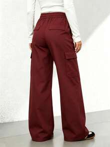Pantalones rectos negros holgados y casuales de vacaciones para otoño e invierno - Burdeos - Ver 4