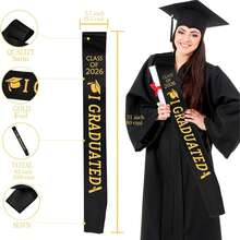 Black Graduation Sash With Gold Glitter Letter I Graduated, Class Of 2026 For Graduation Party Decorations, 2026 Party Supplies - Model B2026 - View 4