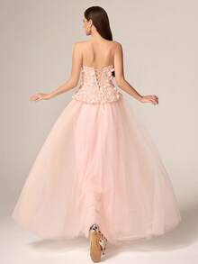 VIPGIRL New Arrival Lavender Asymmetric Waist Ruched Sequin Patchwork Elegant Formal Evening Gown - Pink - View 3