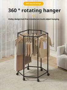 Elegant 360° Rotating Rolling Clothes Rack, Minimalist Home Wardrobe Organizer - Black - View 5
