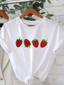 GiftGiftPlayera Women's Graphic Print Basic T-Shirt Short Sleeve Round Neck Strawberry Print Strawberries Fruit Fruit Gym Exercise Aesthetic Regular Casual Comfortable Cool Lightweight Soft Modern Youthful Romantic Bohemian Going Out Home Daily Day Beach Heat Spring Summer Office Versatile CreativeSoftSoft - 白色的 - 查看 6