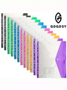 1pc/6pcs/12pcs Binder Pockets 11 Holes Expandable Binder Folders For 2/3/4 Ring Document Pockets With Snaps And Tabs Binders Clear Mixed Pack,Plastic File Bags,For School, Home Office Attendance Travel - Convenient To Carry,Portable Monthly Paper,Back To School - Multicolor - View 2