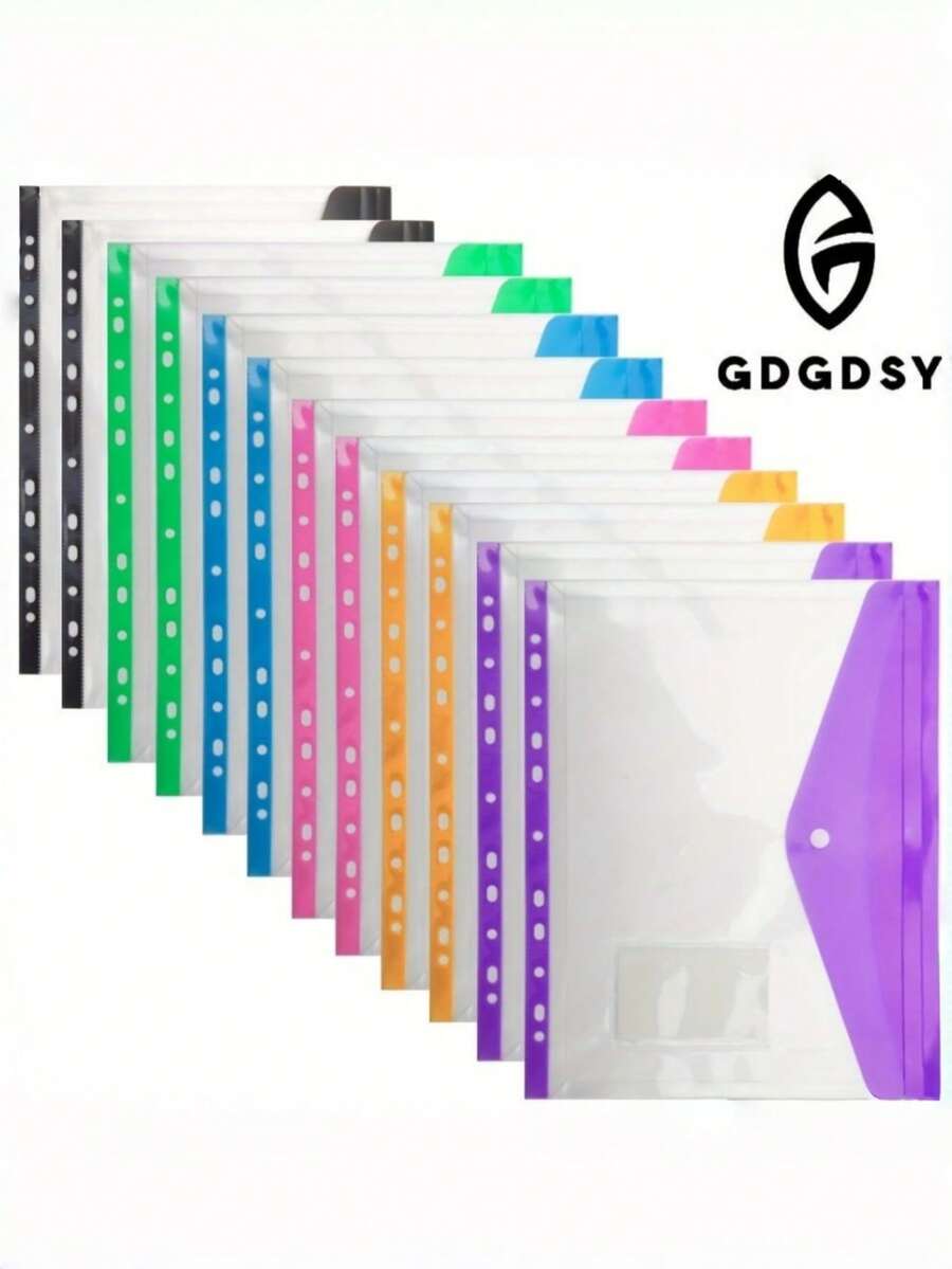 1pc/6pcs/12pcs Binder Pockets 11 Holes Expandable Binder Folders For 2/3/4 Ring Document Pockets With Snaps And Tabs Binders Clear Mixed Pack,Plastic File Bags,For School, Home Office Attendance Travel - Convenient To Carry,Portable Monthly Paper,Back To School