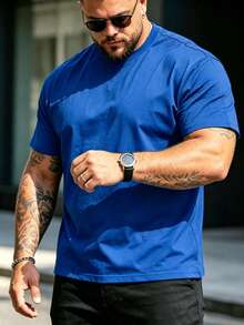 Plus Size Men's T-Shirt, Summer Plus Size Men's Casual Crew Neck Tank Top, Versatile, Slim Fit, Fresh And Energetic Sports - Blue - View 4