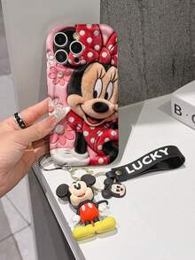 Disney Mickey Mouse Clubhouse Phone Case : 3D Fluffy Pattern Border Protector Phone Soft Phone Case With A Free Cute Mickey Bracelet Chain Lanyard, Mickey, Minnie, Goofy, Donald Duck, Daisy Duck, Pluto, For Apple 17 Promax 17 Pro 16 15 14 13 12 11 Pro Max XS Max X XR Soft Cover Summer Phone Case - trắng - Xem 3