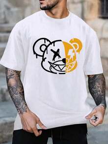 Hombres Camiseta con estampado de dibujos animados - Blanco - Ver 1